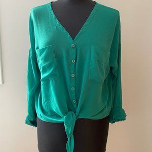 Emerald front-tie button down long sleeve shirt